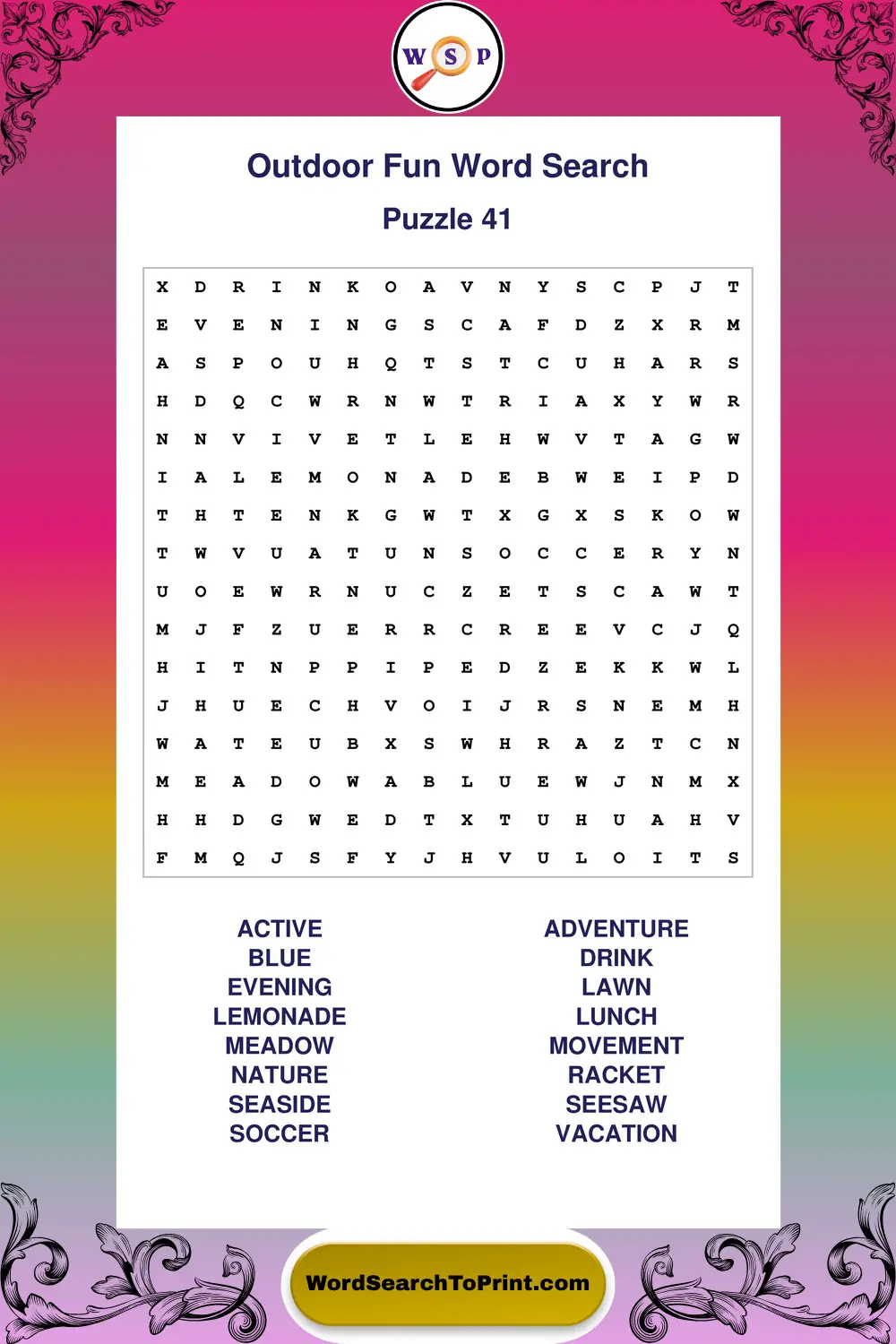 Outdoor Fun Word Search Puzzle 41