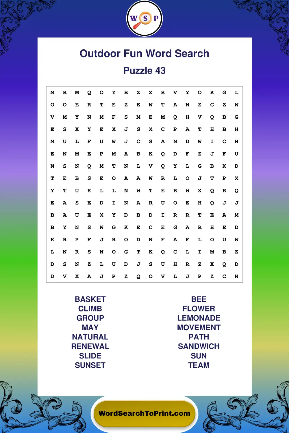 Outdoor Fun Word Search Puzzle 43