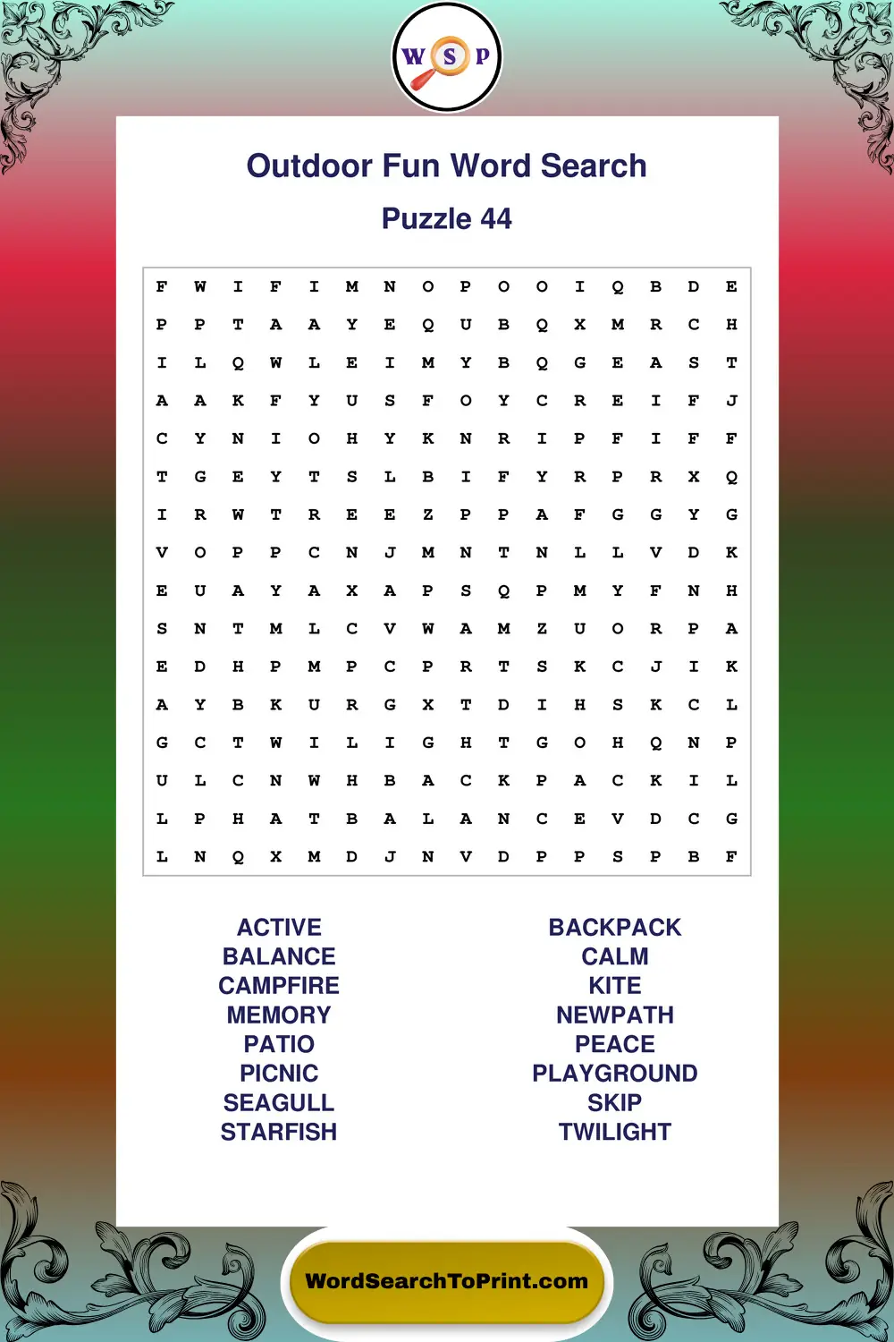 Outdoor Fun Word Search Puzzle 44