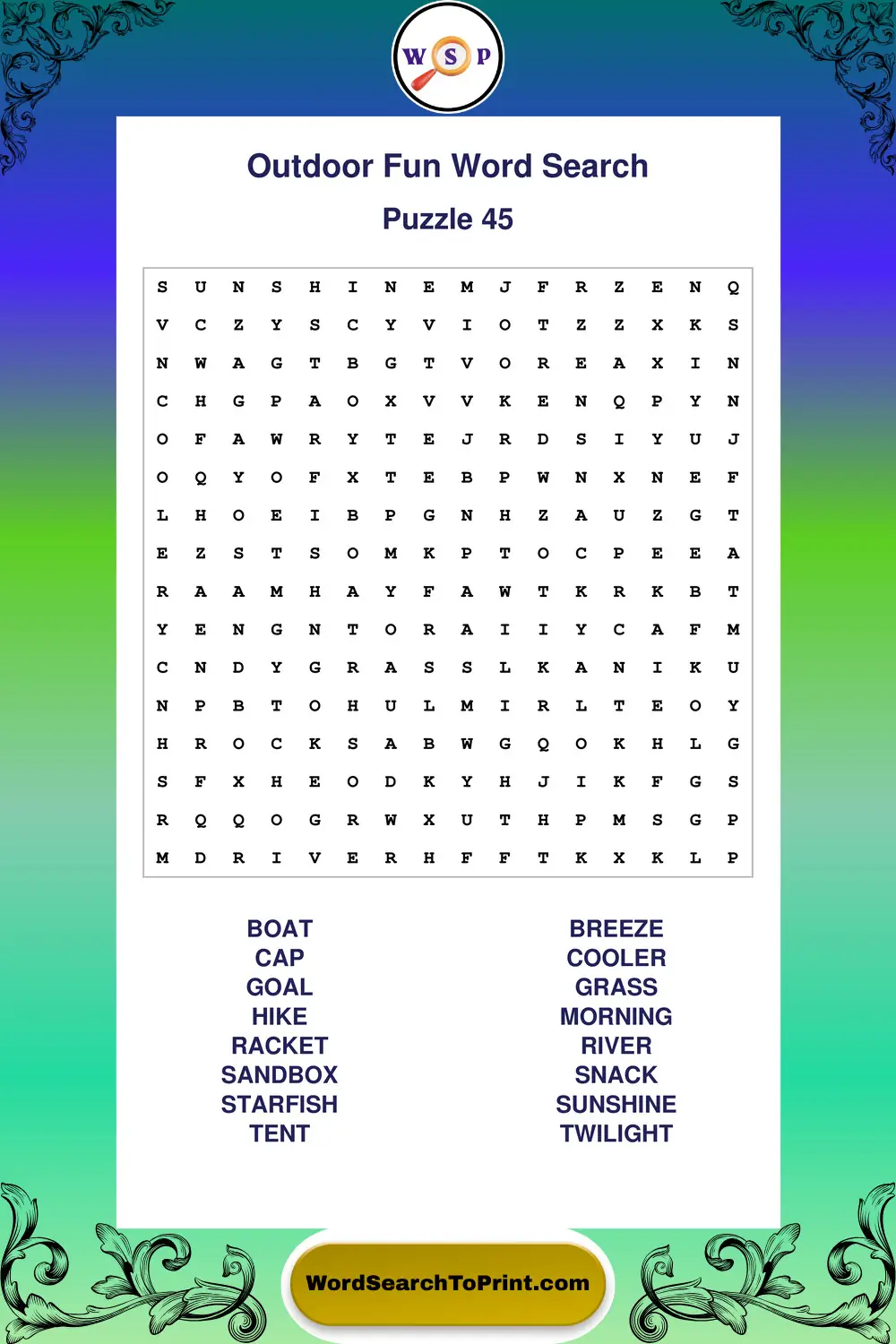 Outdoor Fun Word Search Puzzle 45