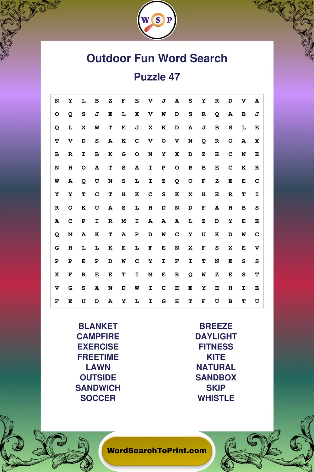 Outdoor Fun Word Search Puzzle 47