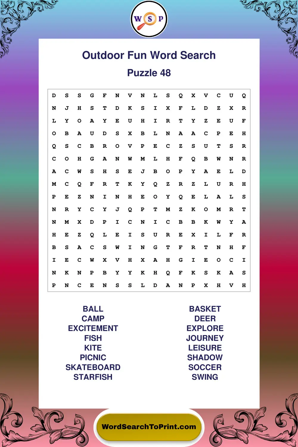 Outdoor Fun Word Search Puzzle 48