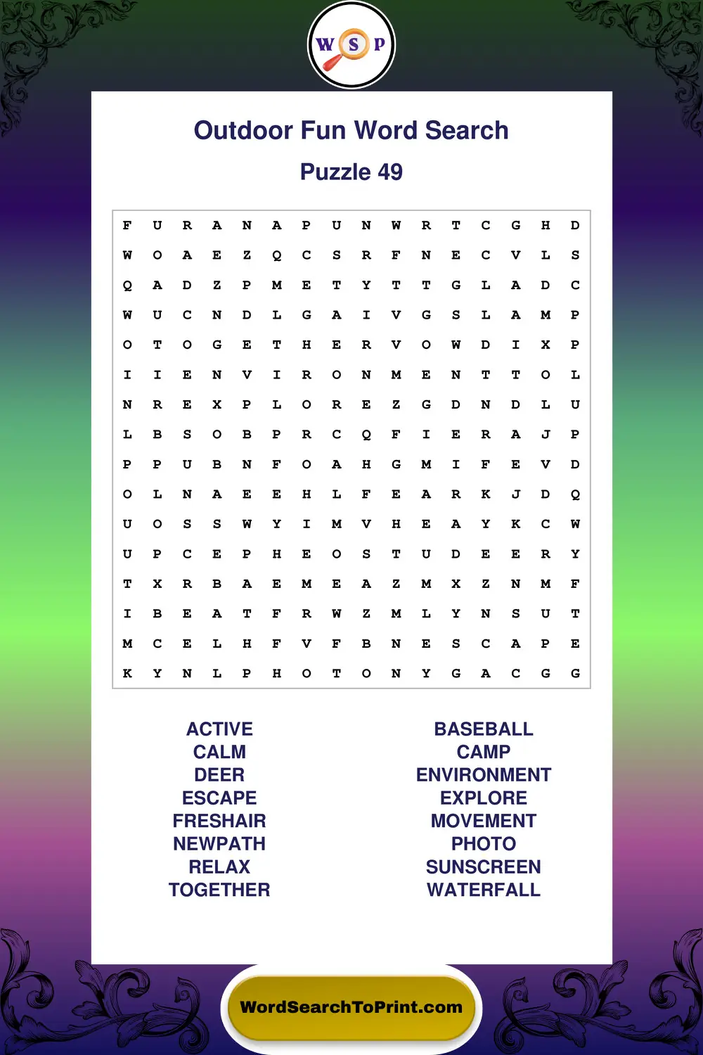 Outdoor Fun Word Search Puzzle 49