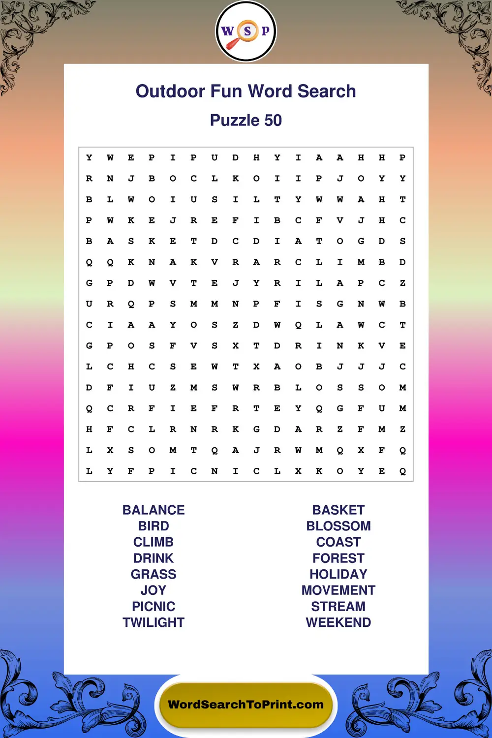Outdoor Fun Word Search Puzzle 50