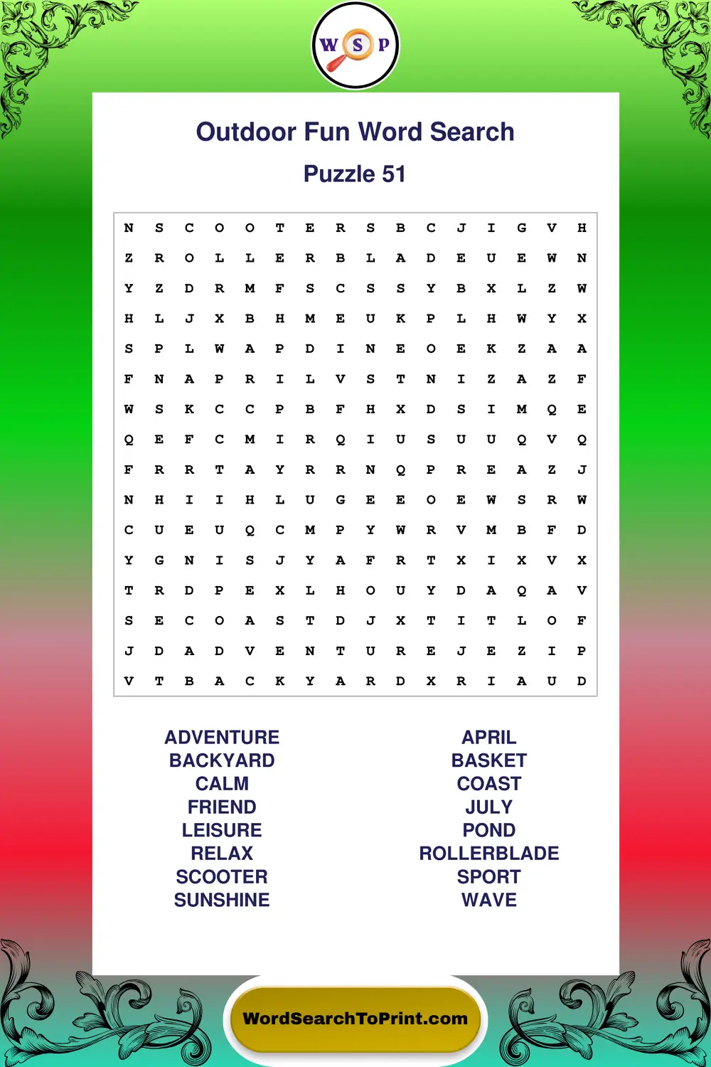 Outdoor Fun Word Search Puzzle 51