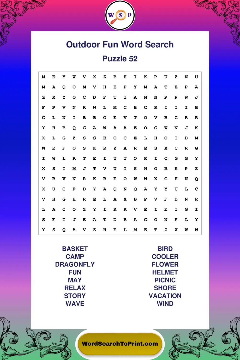 Outdoor Fun Word Search Puzzle 52