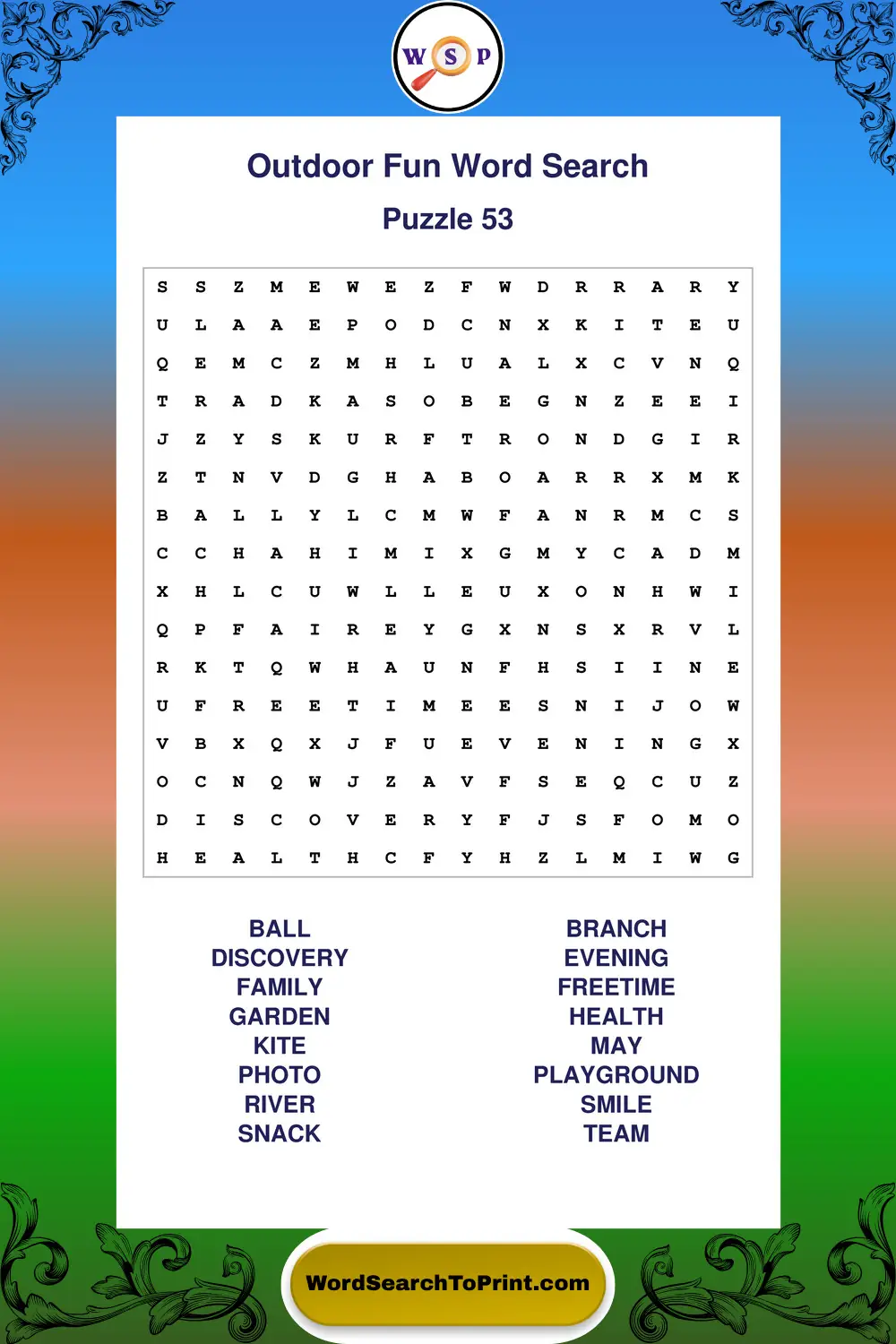 Outdoor Fun Word Search Puzzle 53