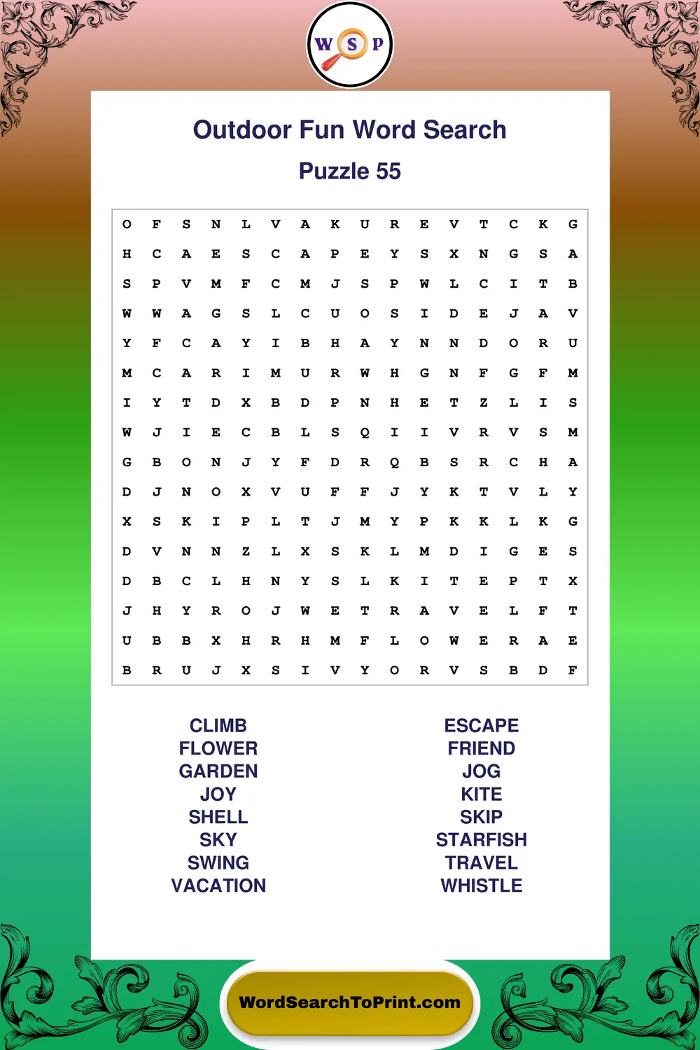 Outdoor Fun Word Search Puzzle 55