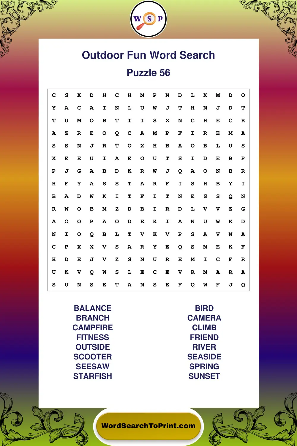Outdoor Fun Word Search Puzzle 56