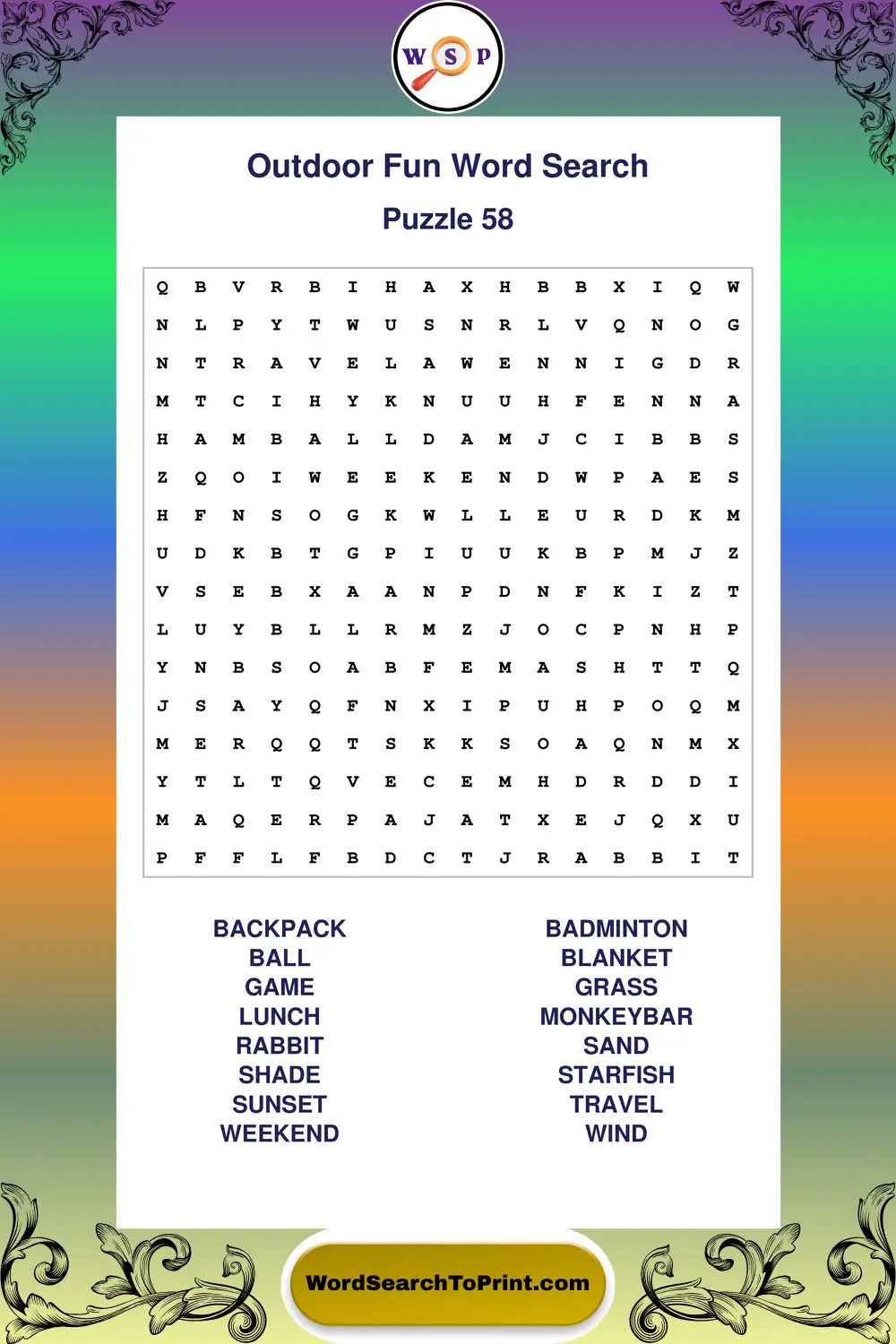 Outdoor Fun Word Search Puzzle 58