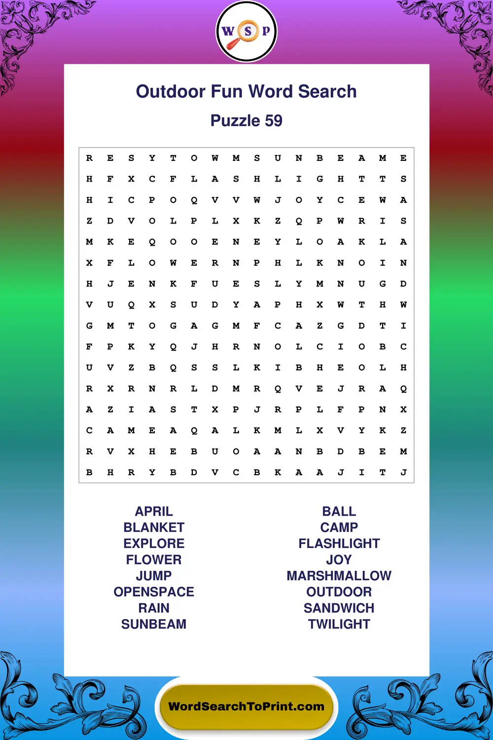 Outdoor Fun Word Search Puzzle 59