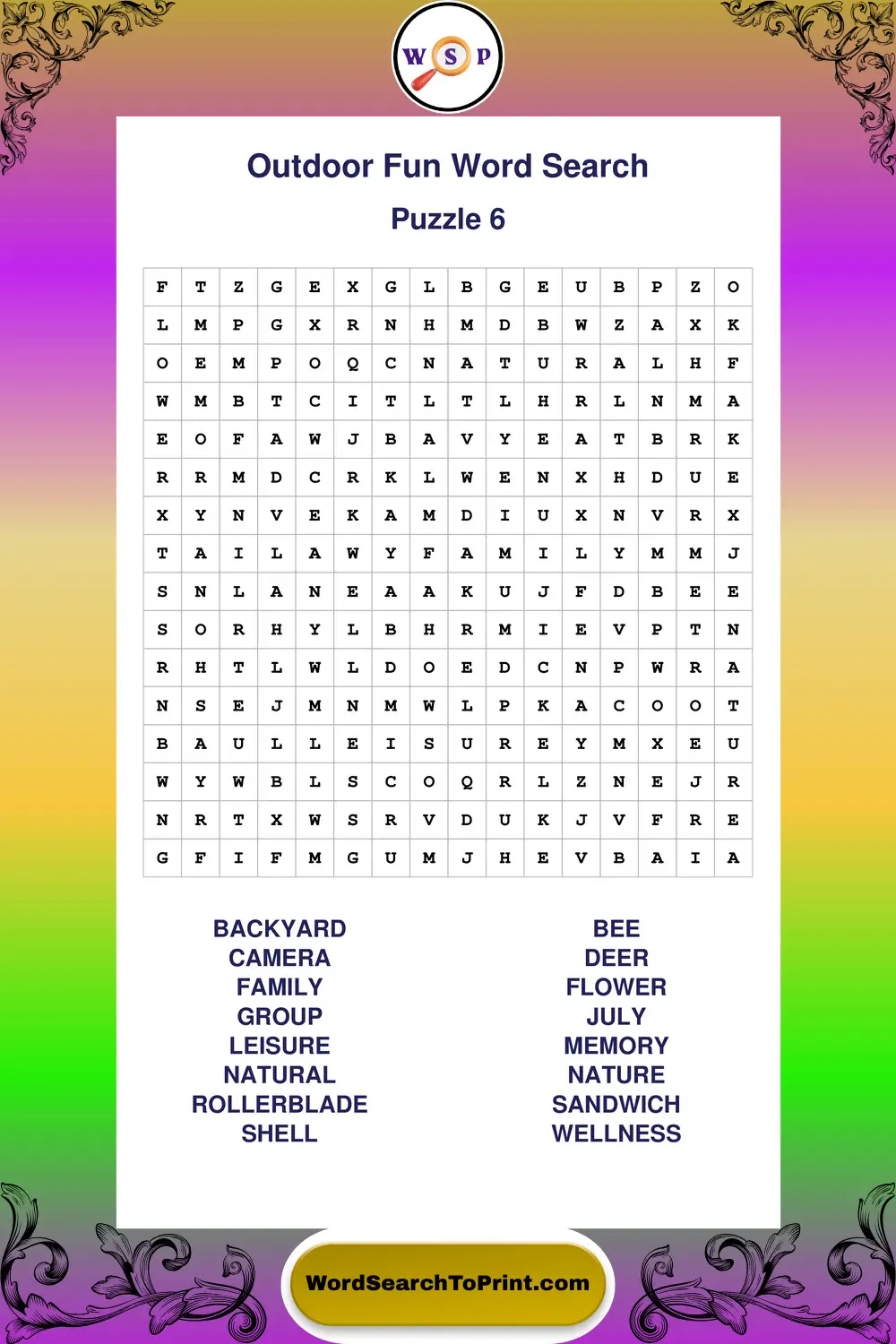 Outdoor Fun Word Search Puzzle 6