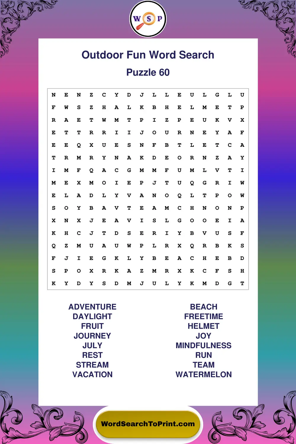 Outdoor Fun Word Search Puzzle 60