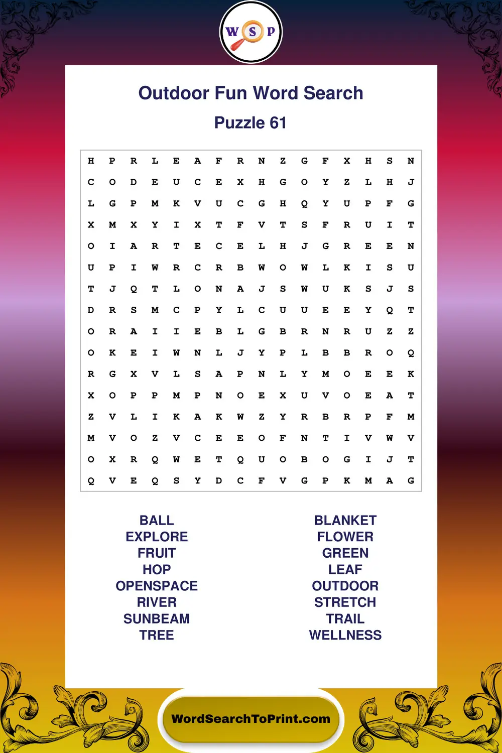 Outdoor Fun Word Search Puzzle 61
