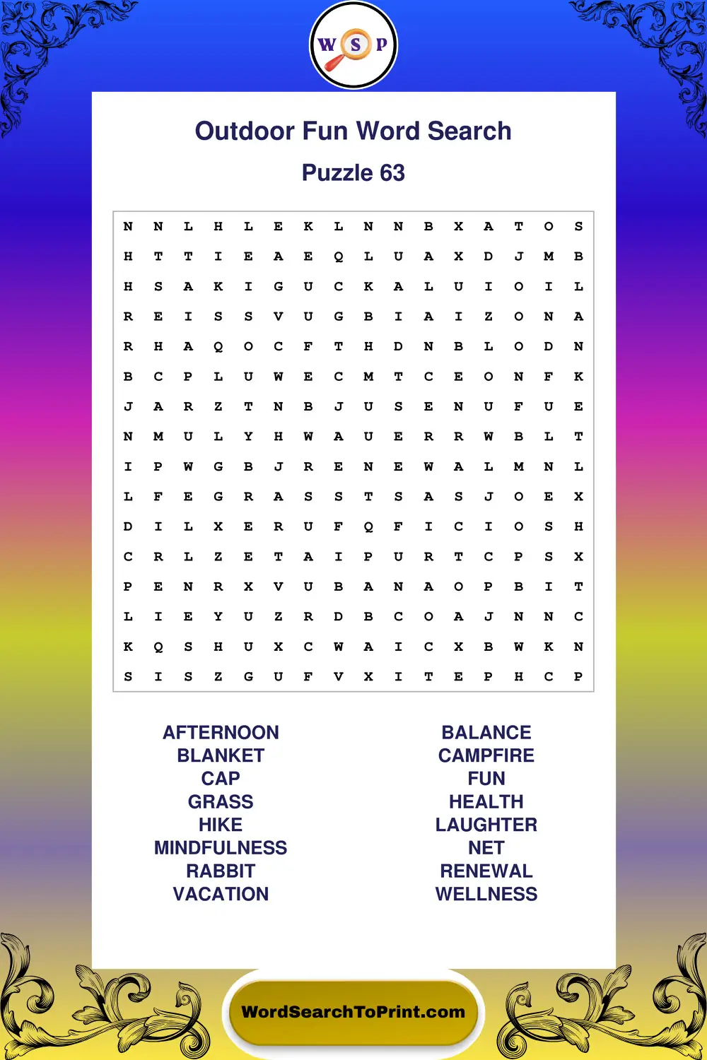 Outdoor Fun Word Search Puzzle 63