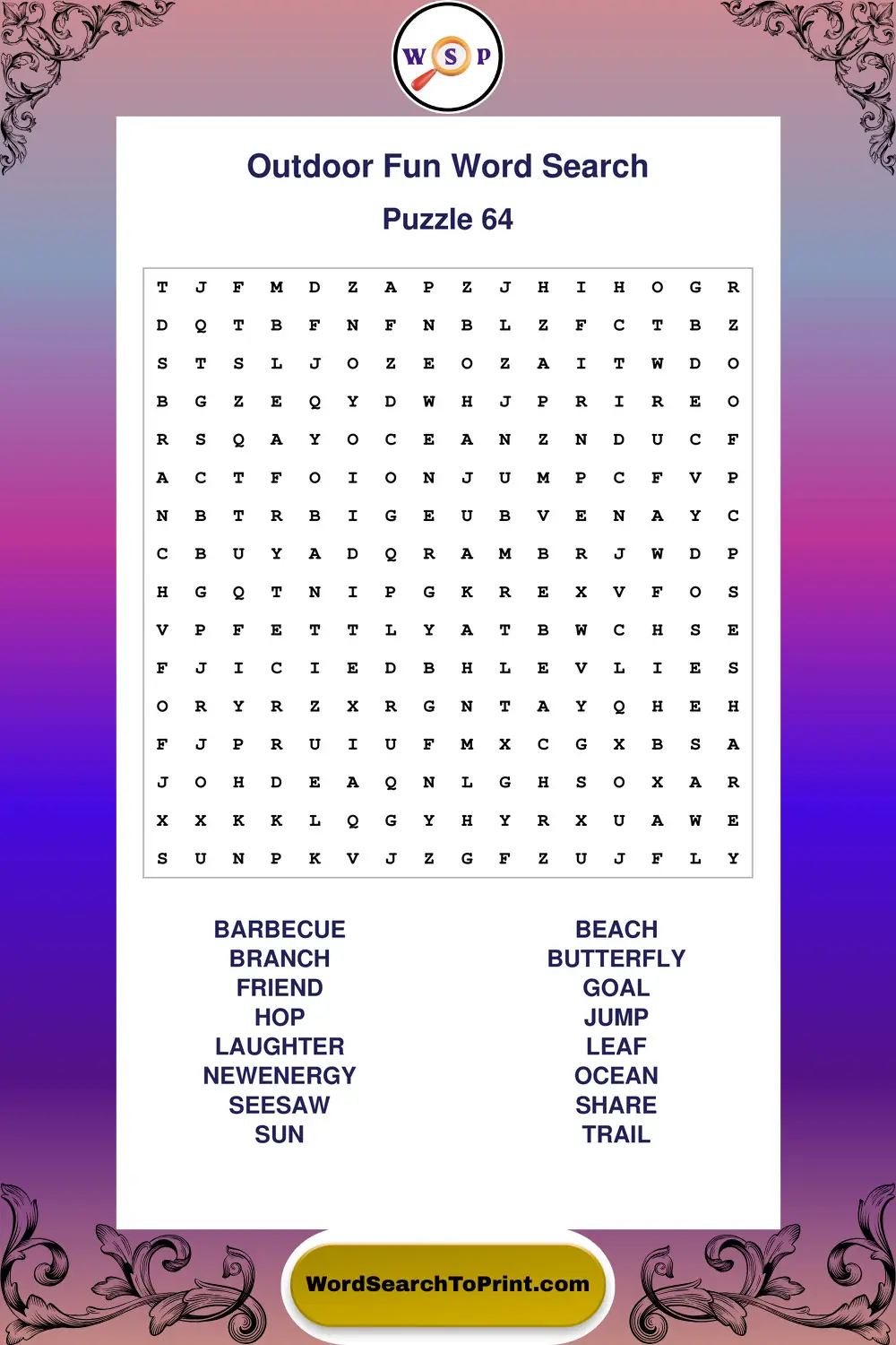 Outdoor Fun Word Search Puzzle 64