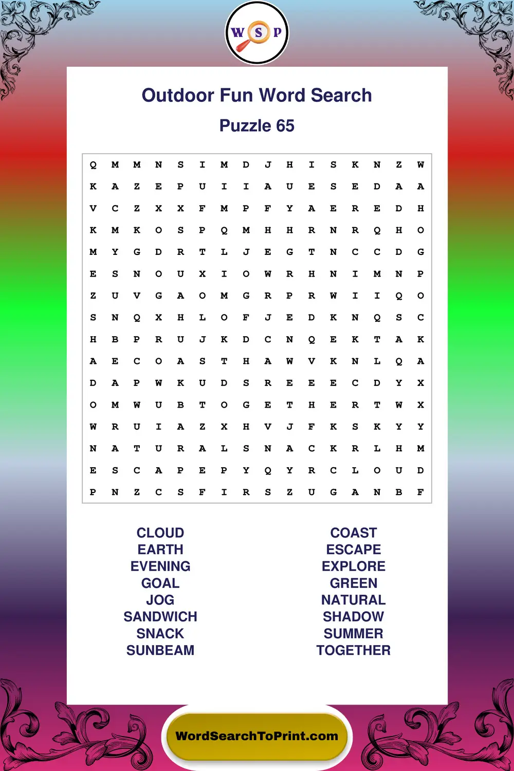 Outdoor Fun Word Search Puzzle 65
