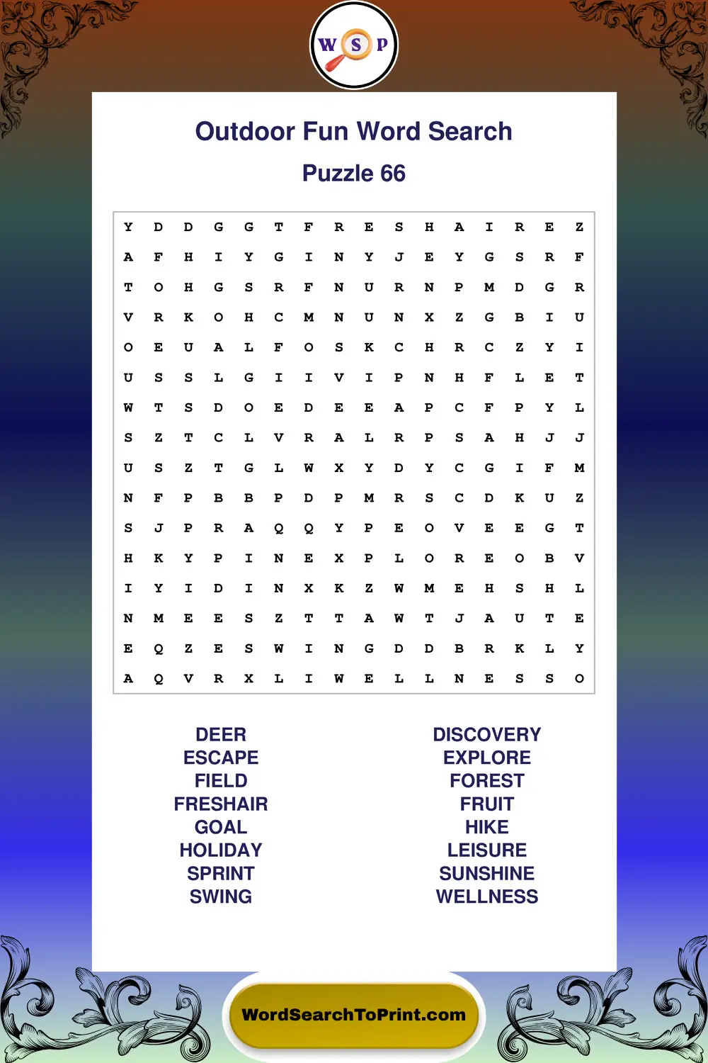 Outdoor Fun Word Search Puzzle 66