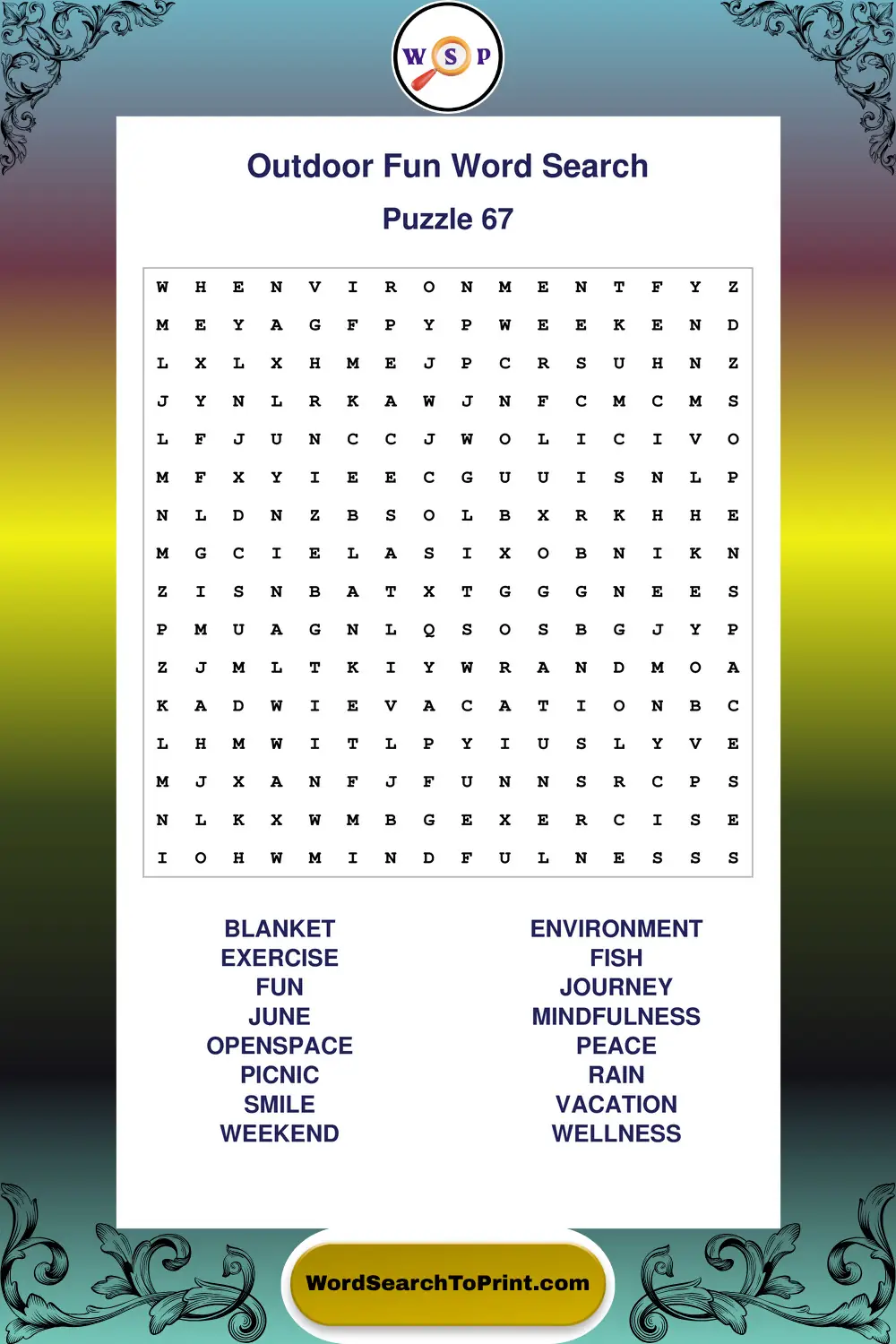Outdoor Fun Word Search Puzzle 67