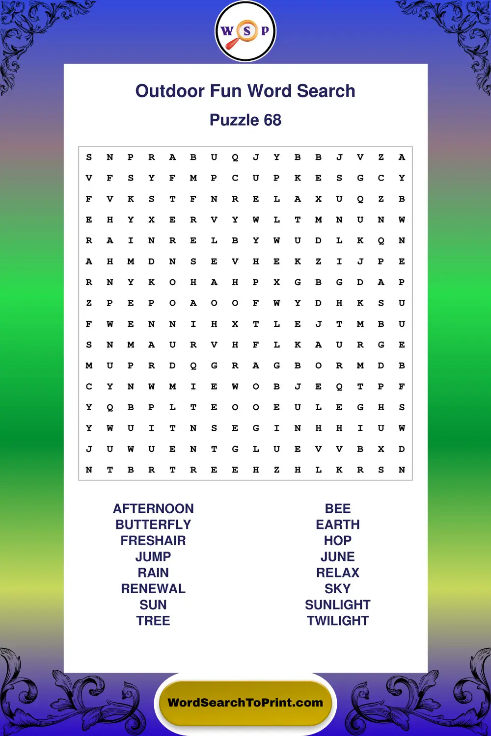 Outdoor Fun Word Search Puzzle 68