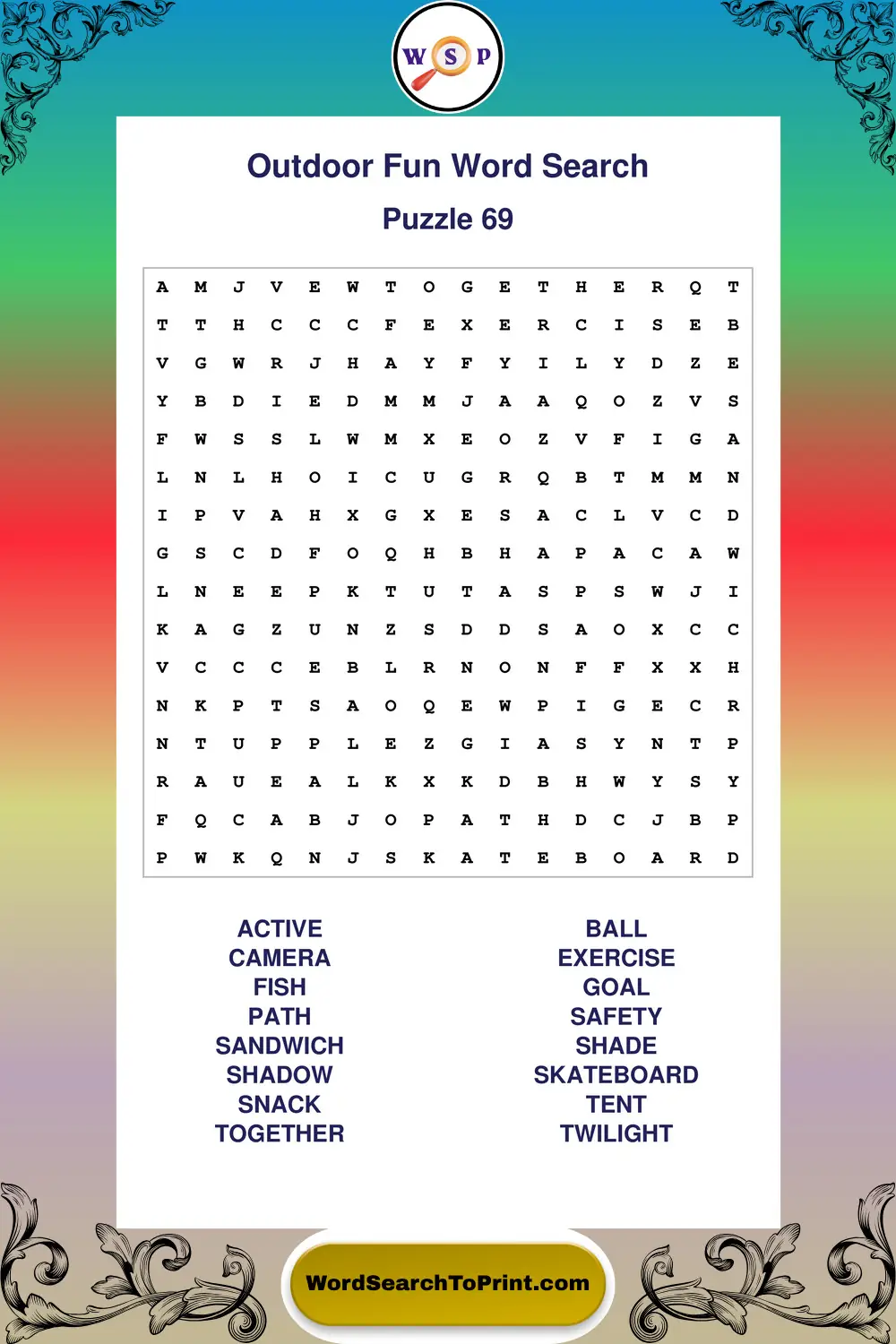 Outdoor Fun Word Search Puzzle 69