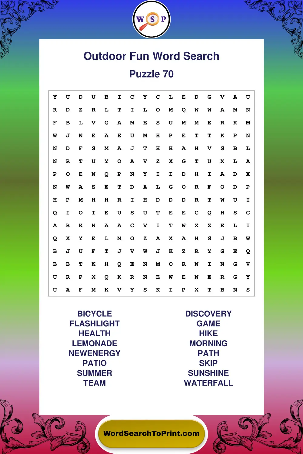 Outdoor Fun Word Search Puzzle 70