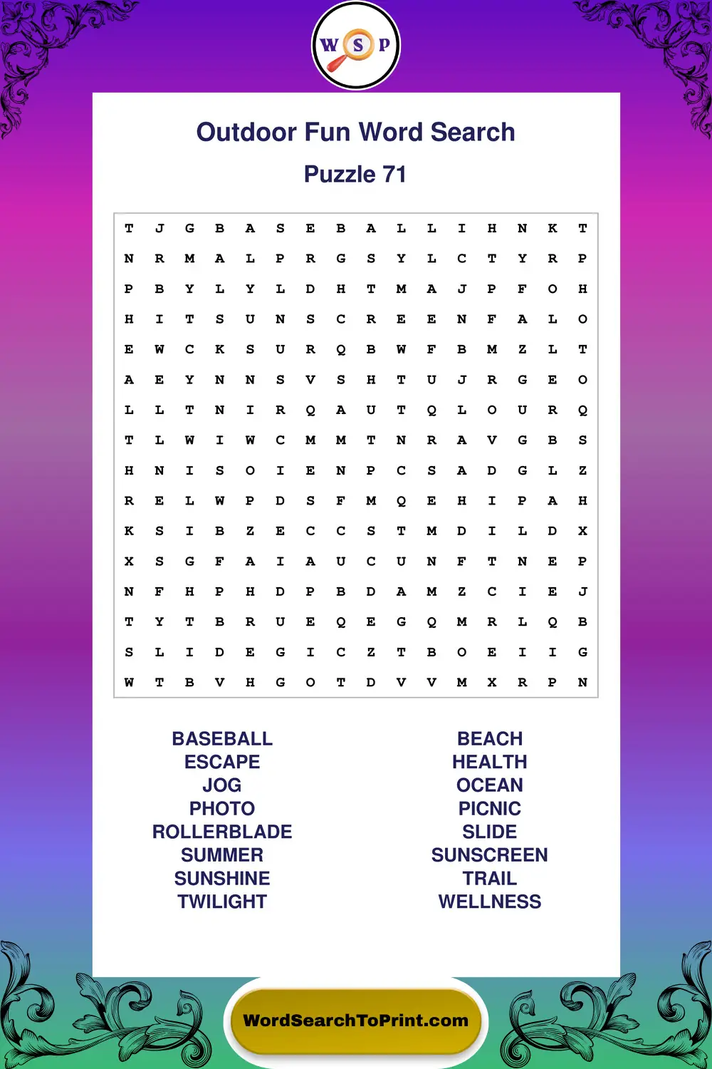 Outdoor Fun Word Search Puzzle 71
