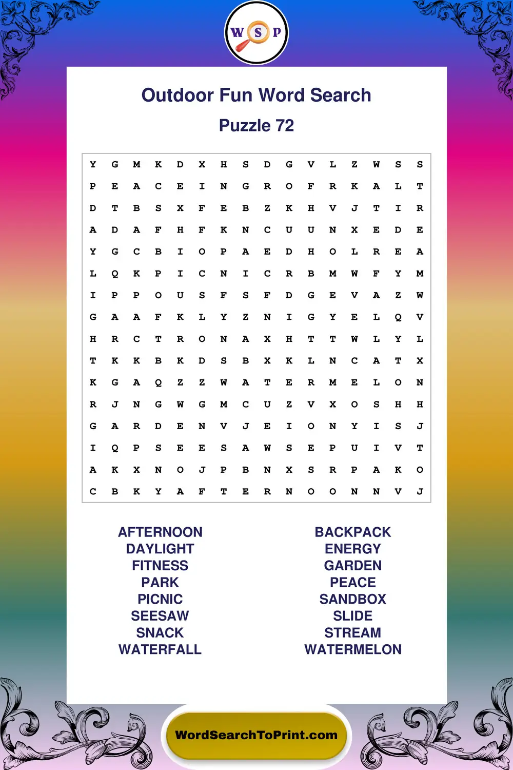Outdoor Fun Word Search Puzzle 72