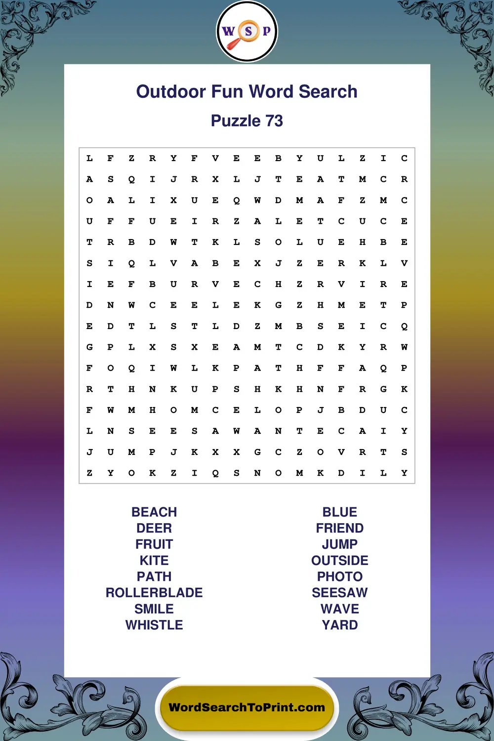 Outdoor Fun Word Search Puzzle 73