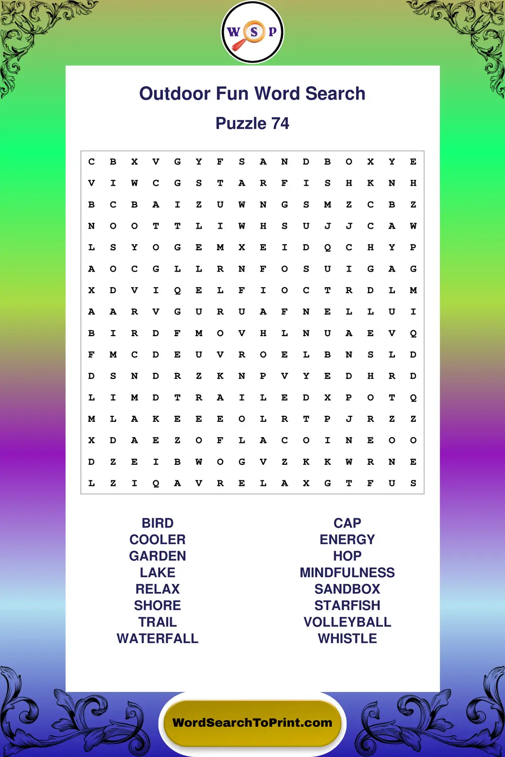Outdoor Fun Word Search Puzzle 74