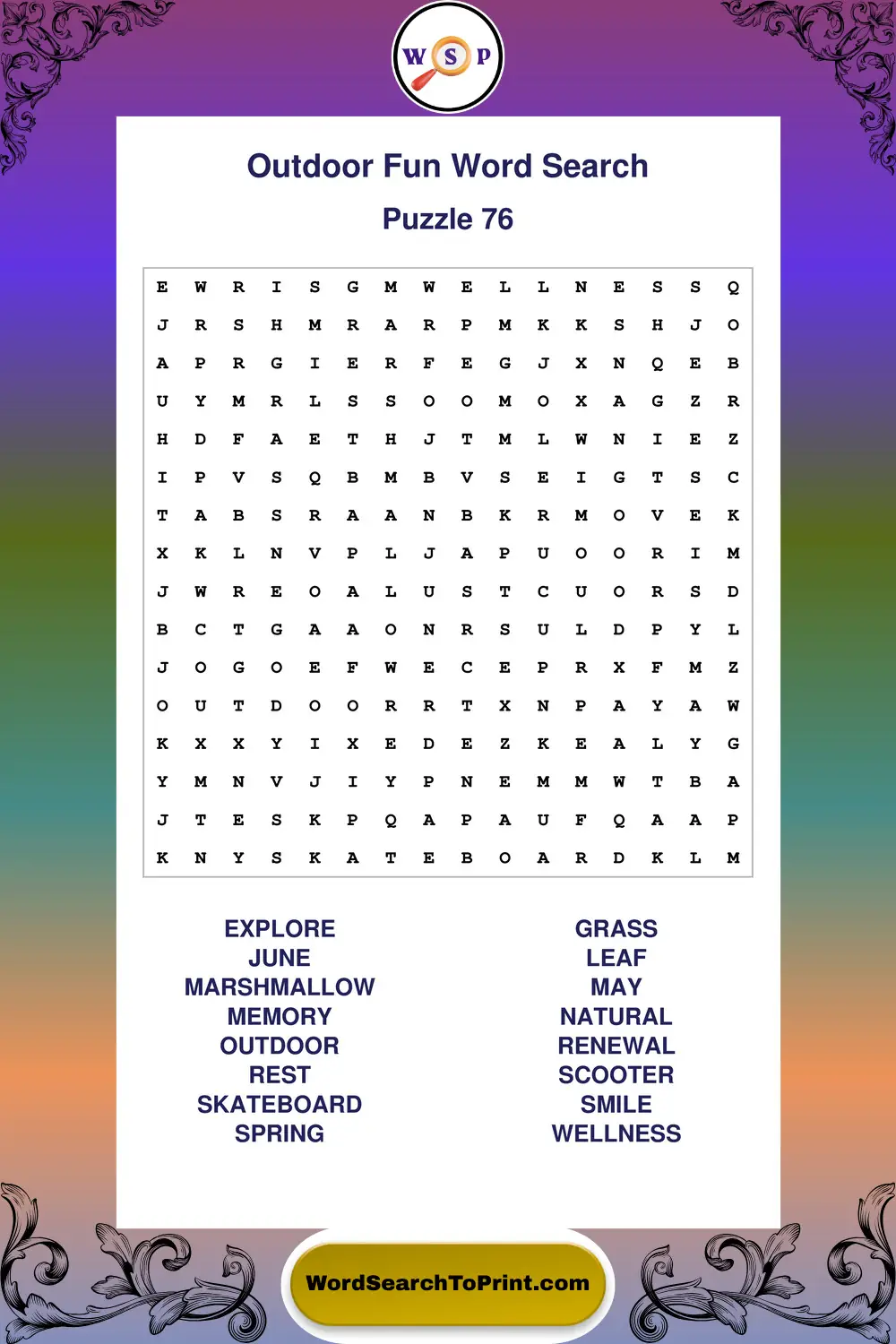 Outdoor Fun Word Search Puzzle 76