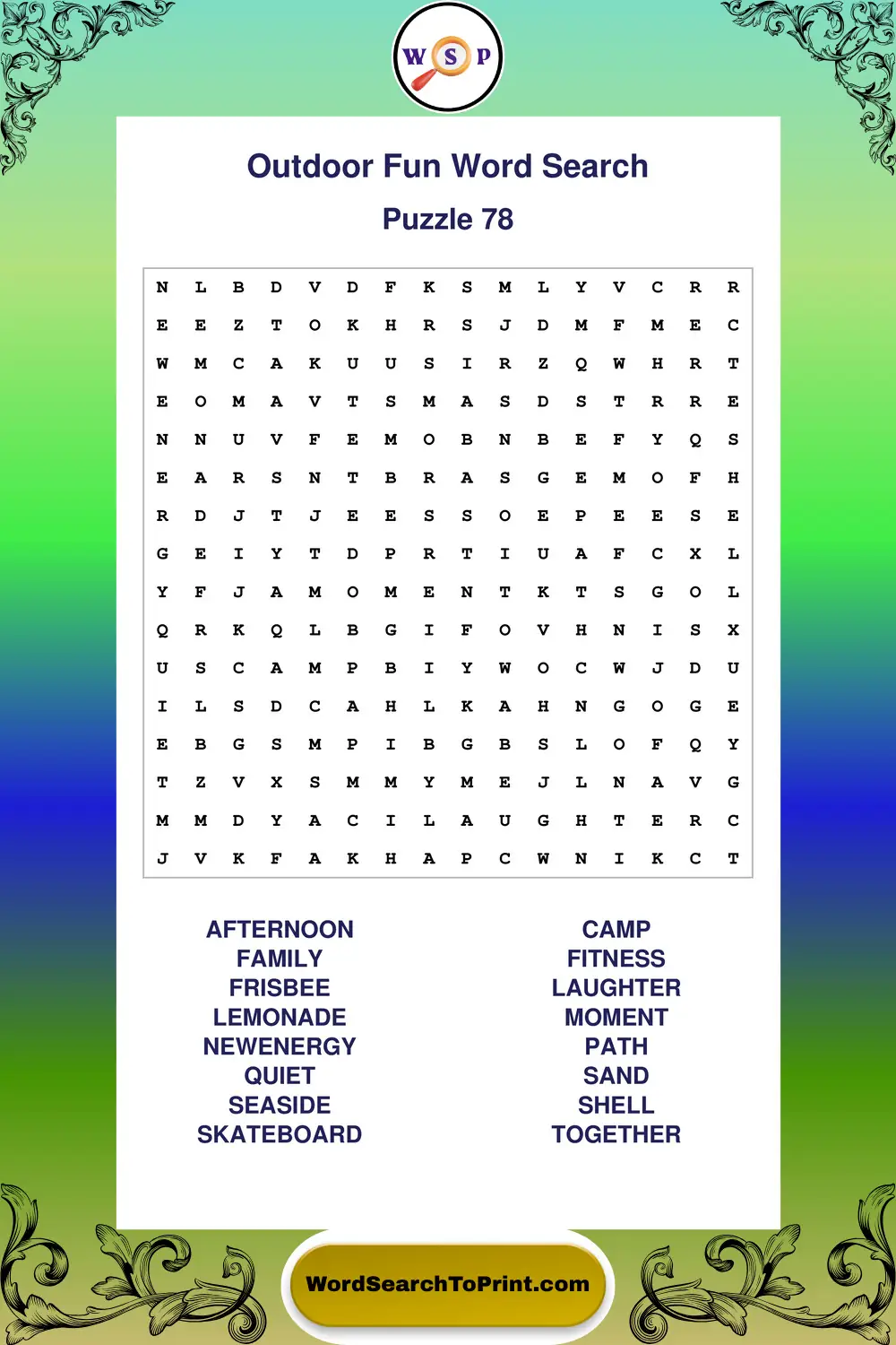 Outdoor Fun Word Search Puzzle 78