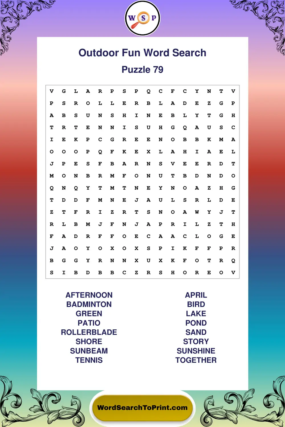 Outdoor Fun Word Search Puzzle 79