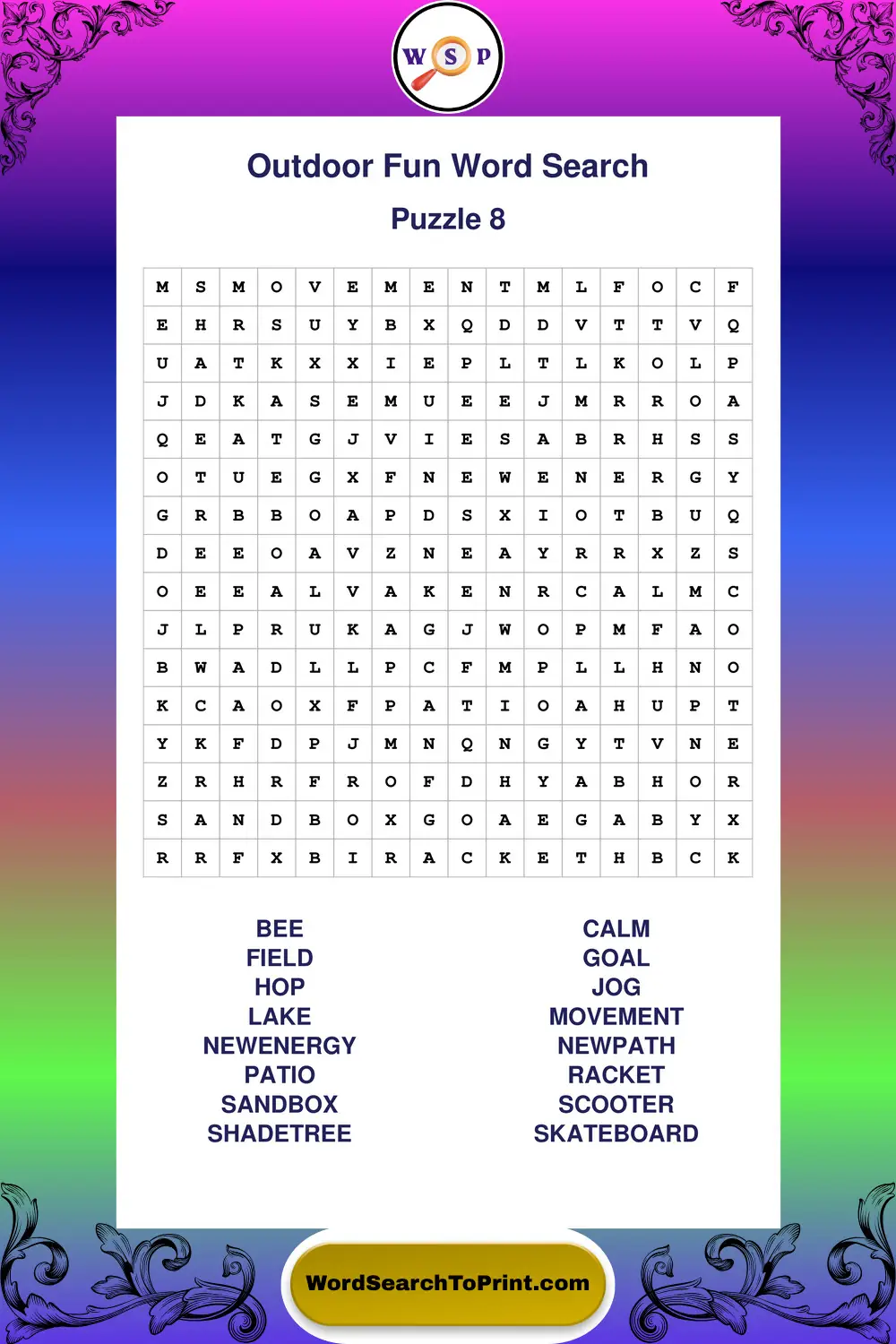 Outdoor Fun Word Search Puzzle 8