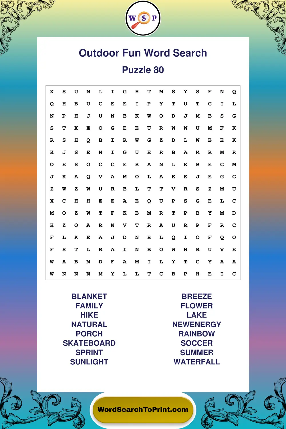 Outdoor Fun Word Search Puzzle 80
