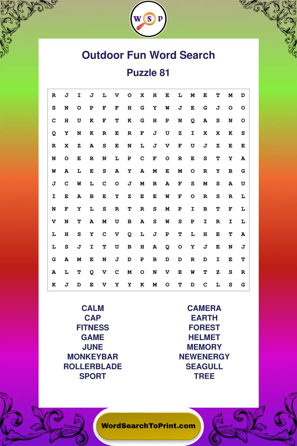 Outdoor Fun Word Search Puzzle 81