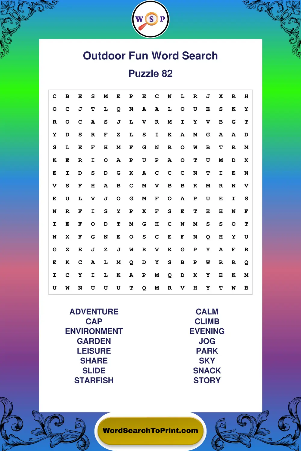 Outdoor Fun Word Search Puzzle 82