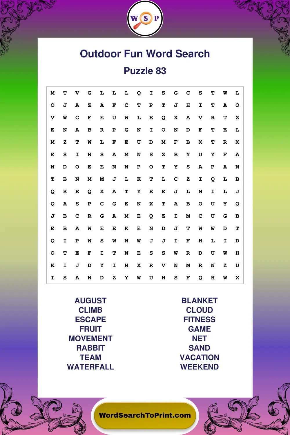 Outdoor Fun Word Search Puzzle 83
