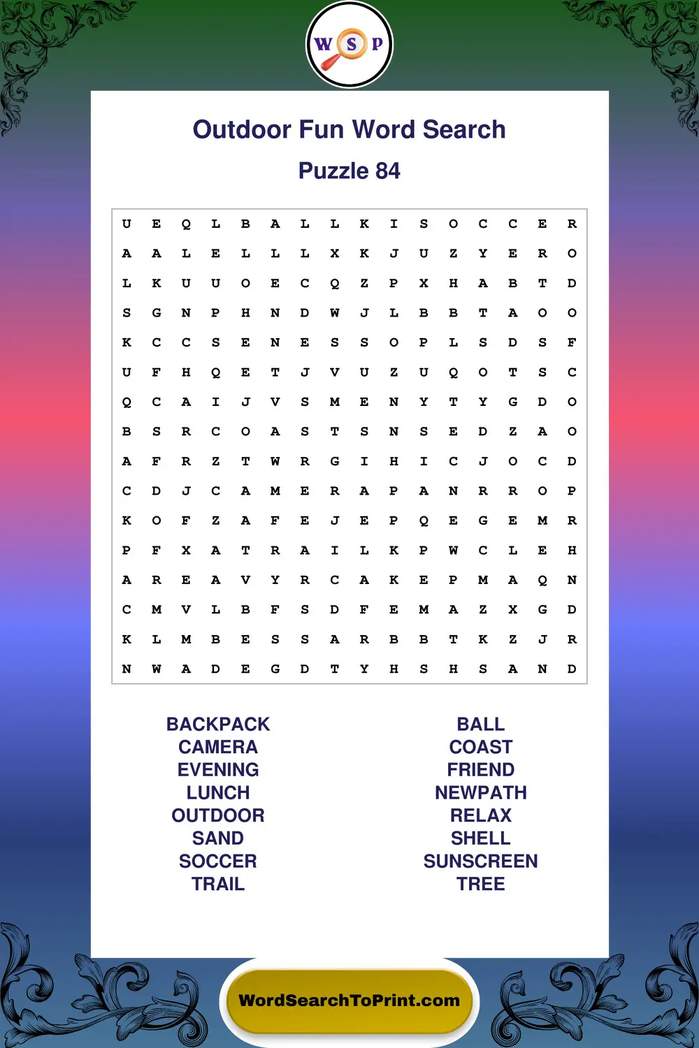 Outdoor Fun Word Search Puzzle 84