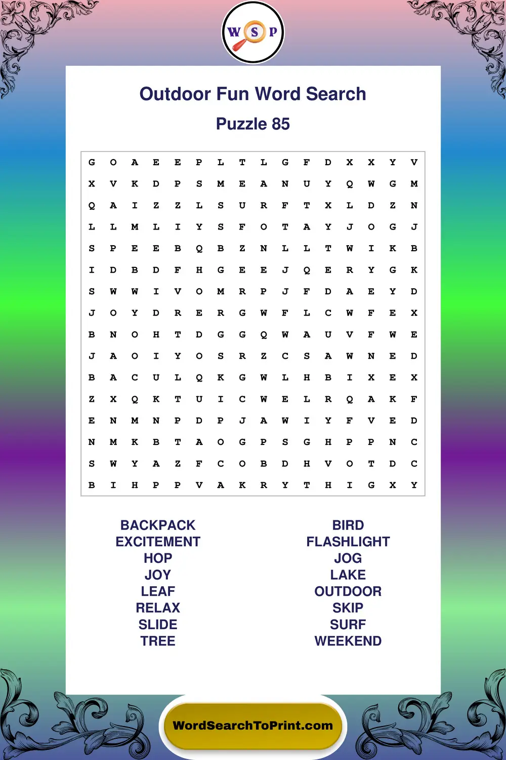 Outdoor Fun Word Search Puzzle 85