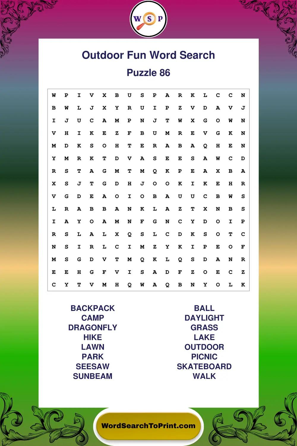 Outdoor Fun Word Search Puzzle 86