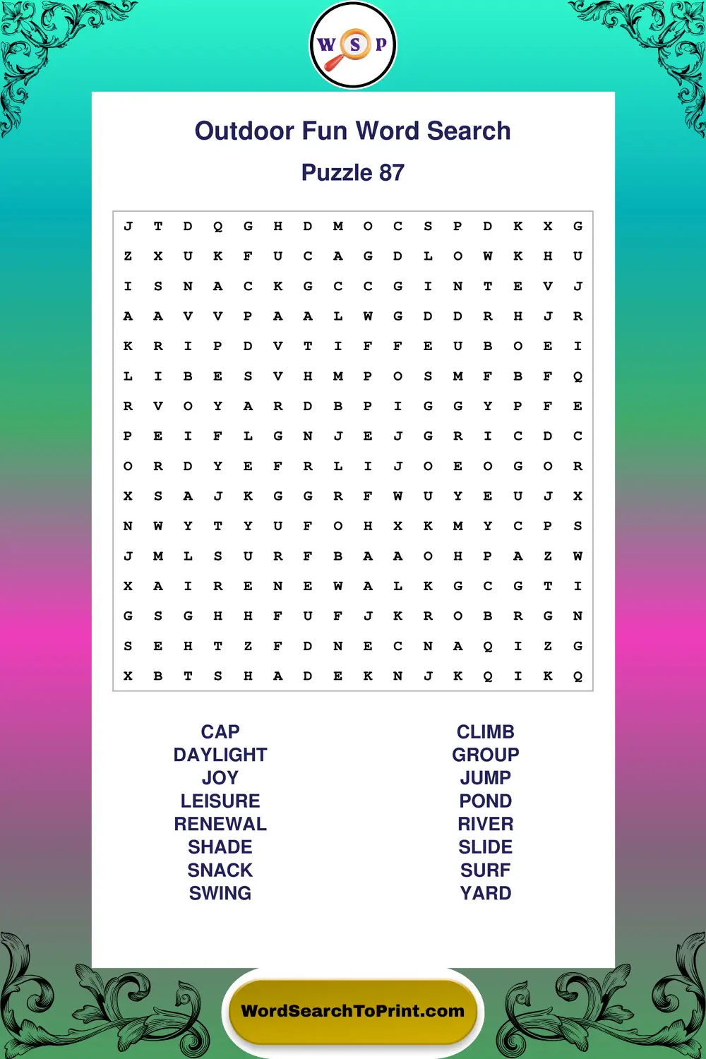 Outdoor Fun Word Search Puzzle 87