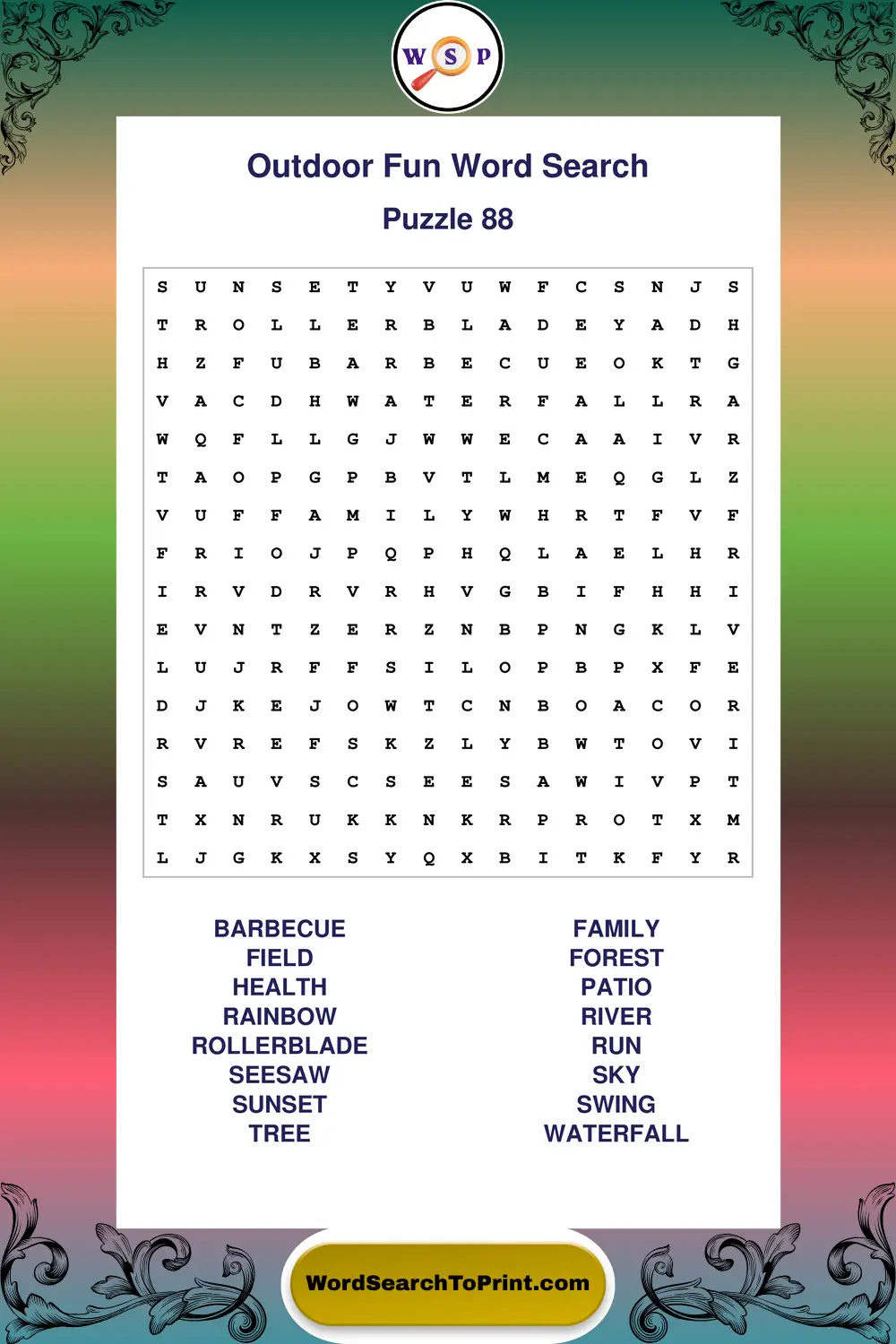 Outdoor Fun Word Search Puzzle 88