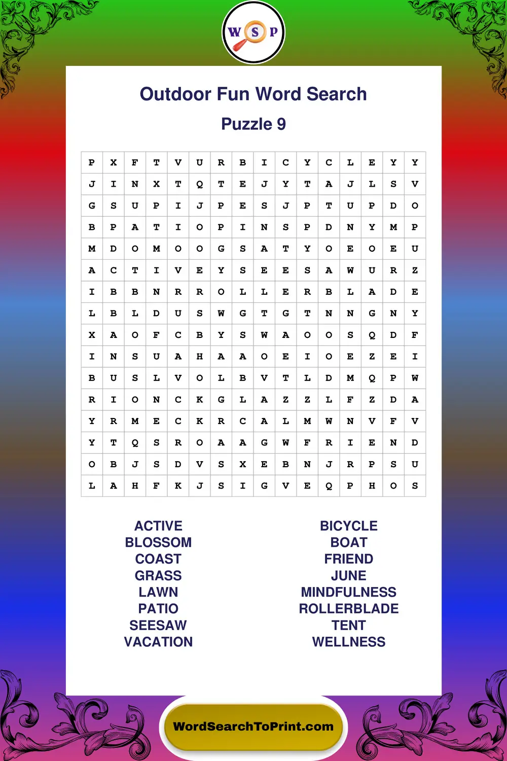 Outdoor Fun Word Search Puzzle 9
