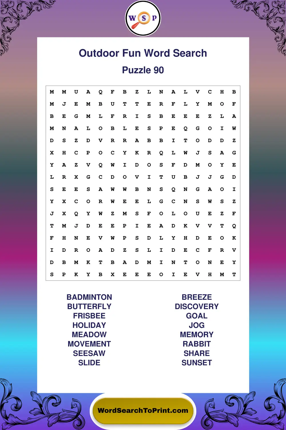 Outdoor Fun Word Search Puzzle 90