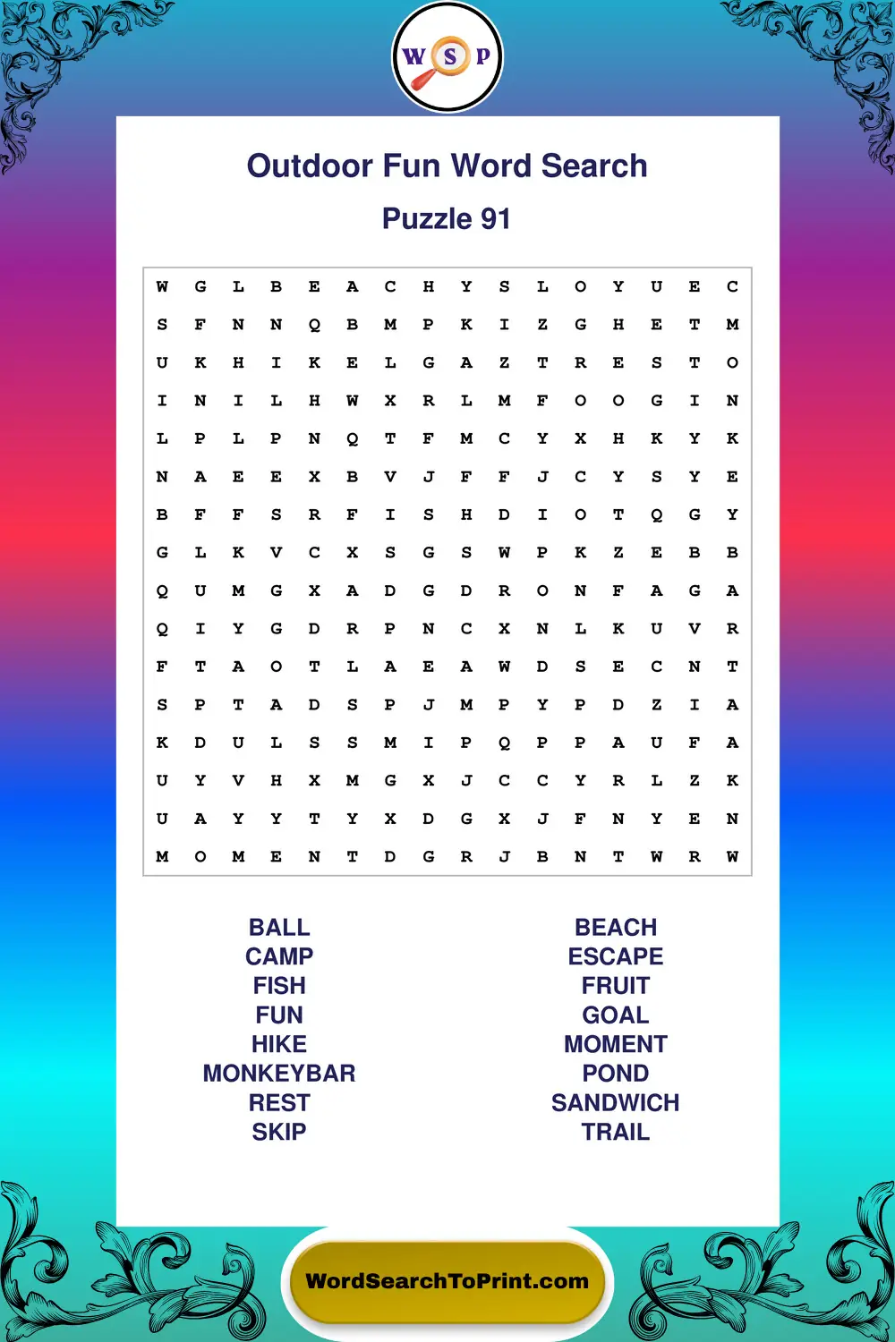 Outdoor Fun Word Search Puzzle 91