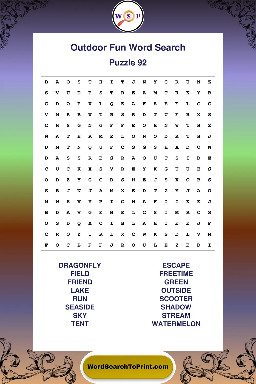 Outdoor Fun Word Search Puzzle 92
