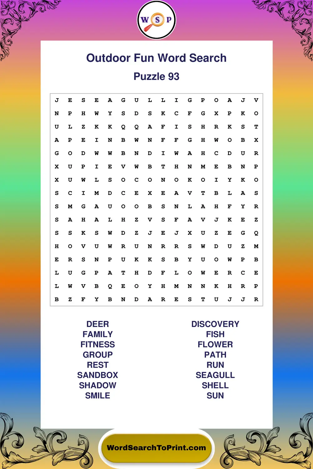 Outdoor Fun Word Search Puzzle 93