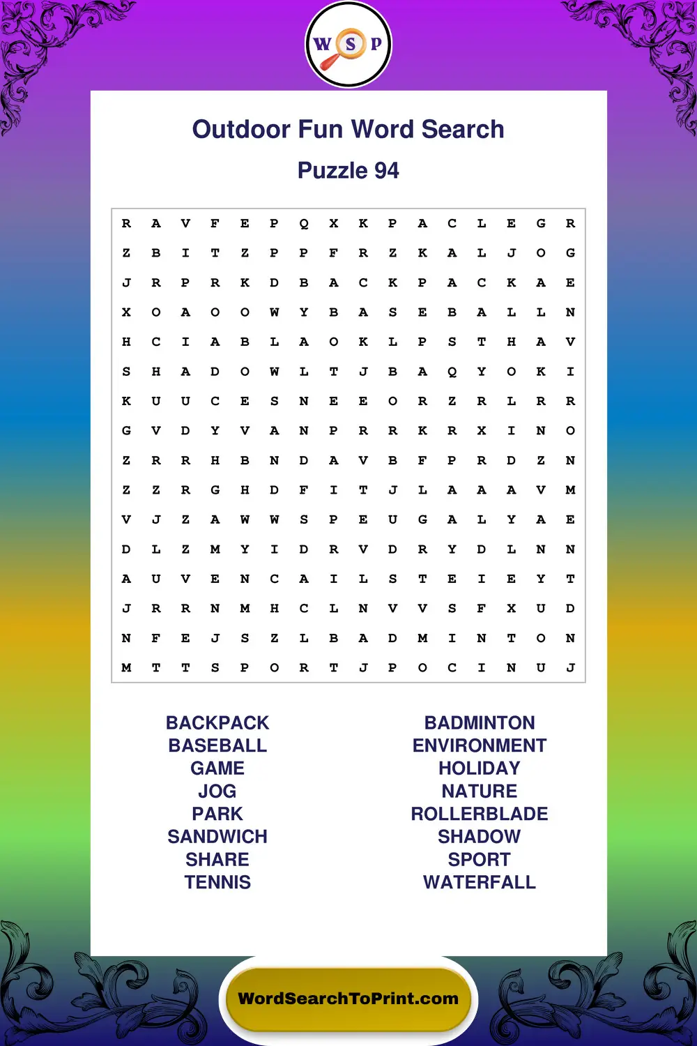 Outdoor Fun Word Search Puzzle 94