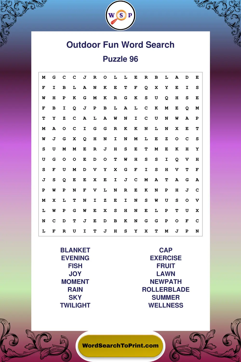 Outdoor Fun Word Search Puzzle 96